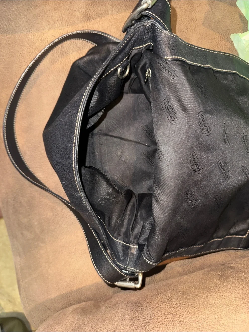 Coach Black Leather Crossbody with White Contrast Stitching